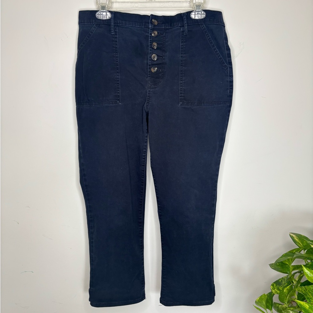 BN5 High rise Navy Blue Straight Pants A.N.A. A New Approach Button Fly 12